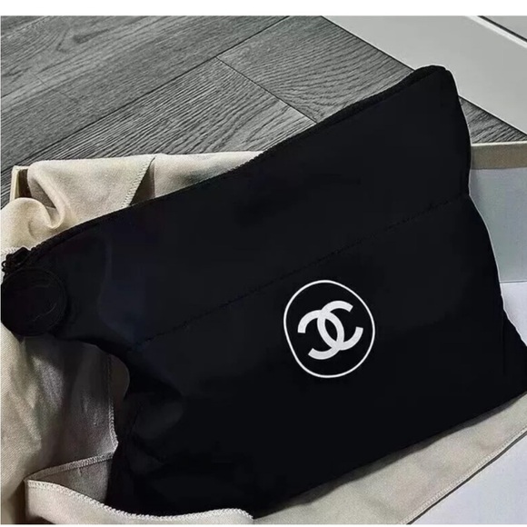 CHANEL Black Cosmetic Pouch with White Logo - Picture 2 of 5
